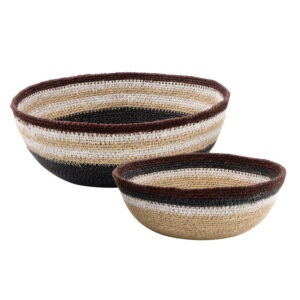 Set of 2 Neutral Striped Seagrass Bowls