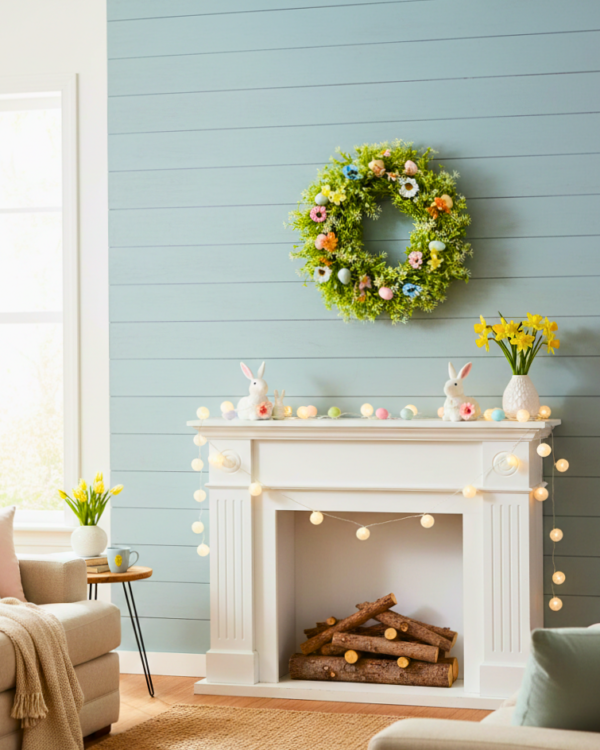 Decorative Easter Wreath Artificial Floral Wreath with Pastel Easter Eggs for Festive Window Displays