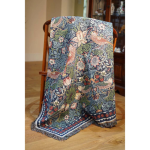 William Morris Strawberry Thief Blue Silk-Touch Throw Cozy Decorative Blanket