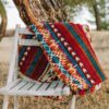 Red Turquoise Southwestern Aztec Woven Blanket Cozy Rustic Decorative Throw