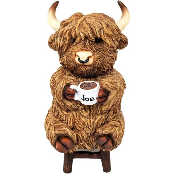 1 (2) Highland Cow Coffee Figurine Whimsical Resin Decor for Coffee Lovers