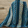 Turquoise Blue Cream Southwestern Woven Blanket Cozy Rustic Decorative Throw