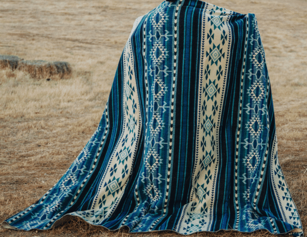 Turquoise Blue Cream Southwestern Woven Blanket Cozy Rustic Decorative Throw