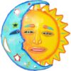 Handcrafted Haitian metal sun and moon face wall art decor.