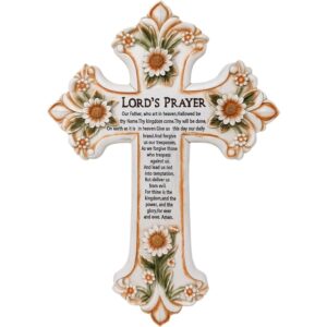 Floral Wall Cross with Lord’s Prayer Christian Resin Home Decor