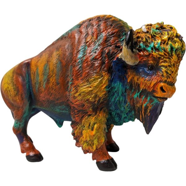Rustic Colorful American Bison Resin Figurine Nature Inspired Decor