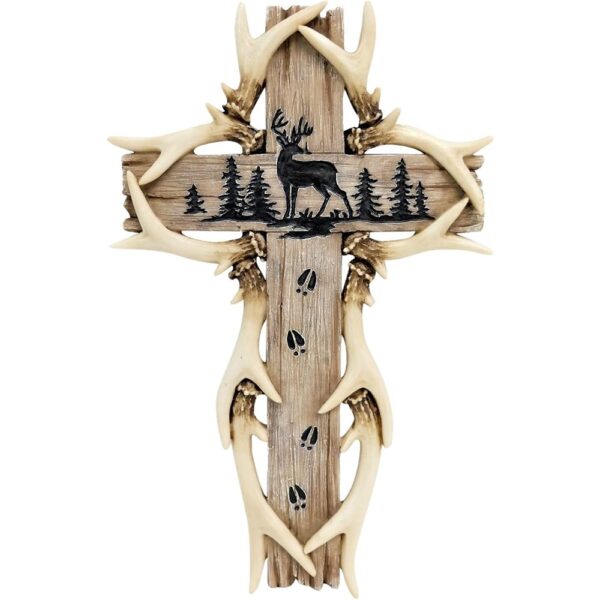 1 (30) Rustic Woodland Deer Antler Wall Cross Cabin Decor Spiritual Gift
