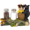 1 (33) Rustic bear and beehive salt, pepper, and toothpick holder set.