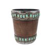 Southwestern Faux Leather Resin Wastebasket with Turquoise Accent Decor