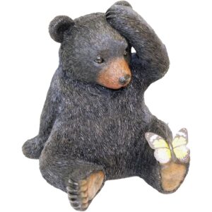 Whimsical Black Bear Figurine with Butterfly, Cabin Decor Phone Stand