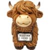 Charming Highland Cow Figurine with Bless Our Herd Sign Decor