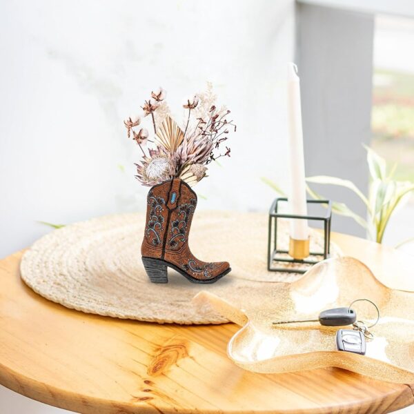 Small Cowboy Boot Vase Figurine with Blue Scroll Western Design