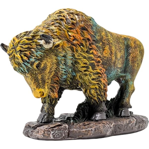 Small Colorful Bison Figurine Rustic Wildlife Decor for Desk or Shelf