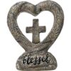 1 Rustic Resin Heart Cross Figurine Inspirational Religious Faith Home Decor