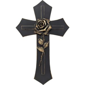 Elegant Black Wall Cross Gold Rose Religious Home Decor Inspirational Gift