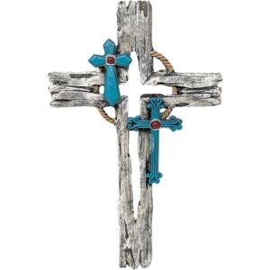 Rustic Faux Driftwood Wall Cross Turquoise Crucifix Southwestern Religious Decor