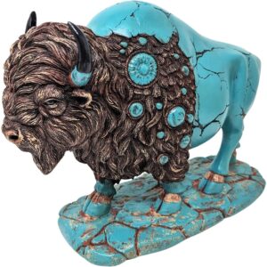 Turquoise Buffalo Resin Figurine Rustic Western Decor Collectible Sculpture