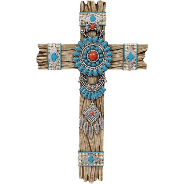 1 Southwestern Dream Catcher Wall Cross Turquoise Rustic Wood Religious Decor
