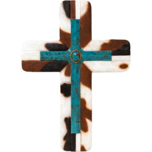 Southwestern Turquoise Cowhide Cross Rustic Faux Gemstone Religious Wall Decor