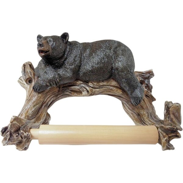 Rustic Black Bear Toilet Paper Holder Wall Mounted Cabin Decor