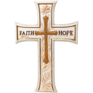White Cross Faith Hope Script Resin Spiritual Religious Wall Decor