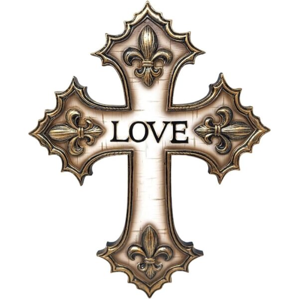 Cross Love Fleur de Lis Resin Christian Faith Inspirational Wall Decor