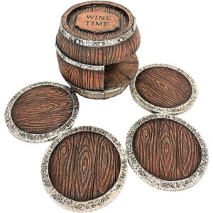 1 Rustic Western Barrel Resin Coaster Set with Holder Decor