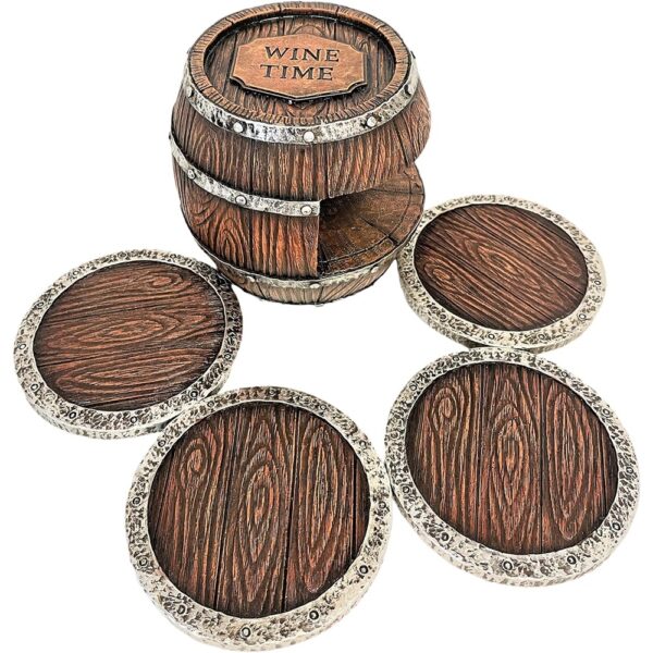1 Rustic Western Barrel Resin Coaster Set with Holder Decor