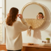 A stylish 20-inch circular wall mirror featuring woven paper rope details.