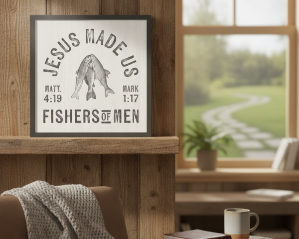 "Jesus Made Us Fishers of Men" Biblical Verse Wood Framed Plaque