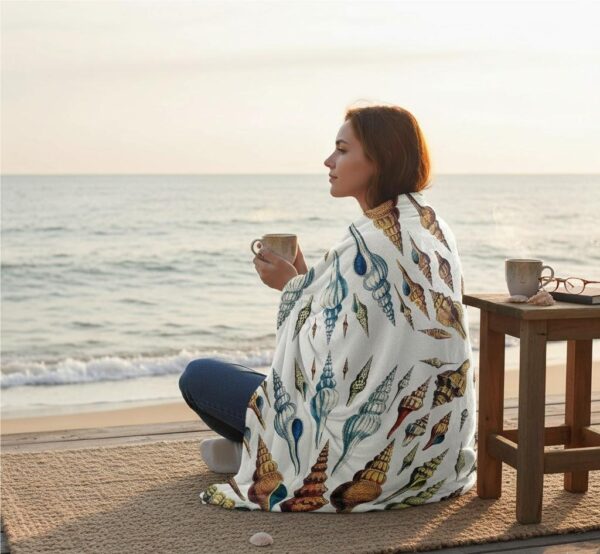 Multi Shells Antique Silk-Touch Throw Elegant Coastal Decorative Blanket