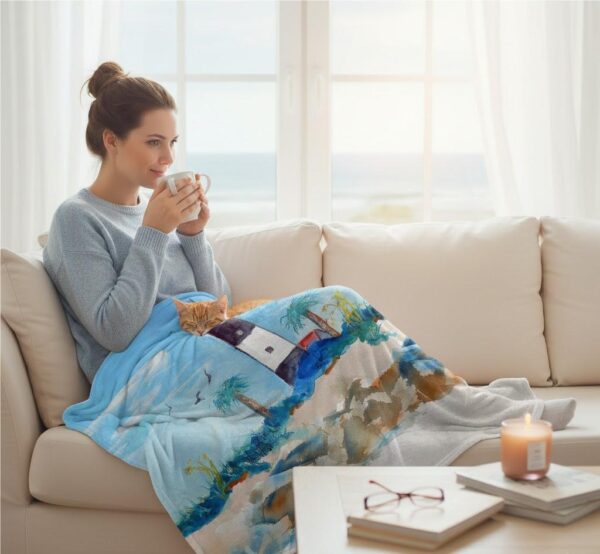 Tybee Lighthouse GA Silk-Touch Throw Cozy Coastal Decorative Blanket