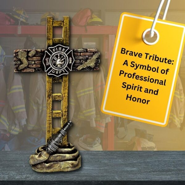 Firefighter Standing Cross Memorial Statue Spiritual Tabletop Shelf Decor