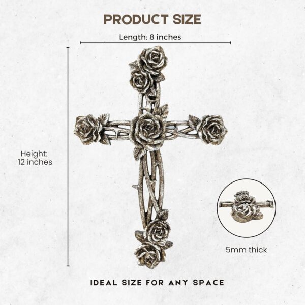 Rustic Vintage Silver Tone Rose and Thorn Wall Cross Decor