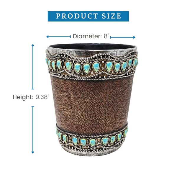 Southwestern Faux Leather Resin Wastebasket with Turquoise Accent Decor