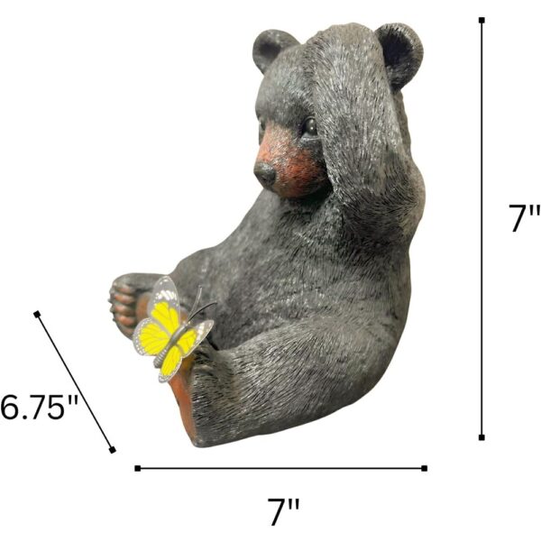 Whimsical Black Bear Figurine with Butterfly, Cabin Decor Phone Stand