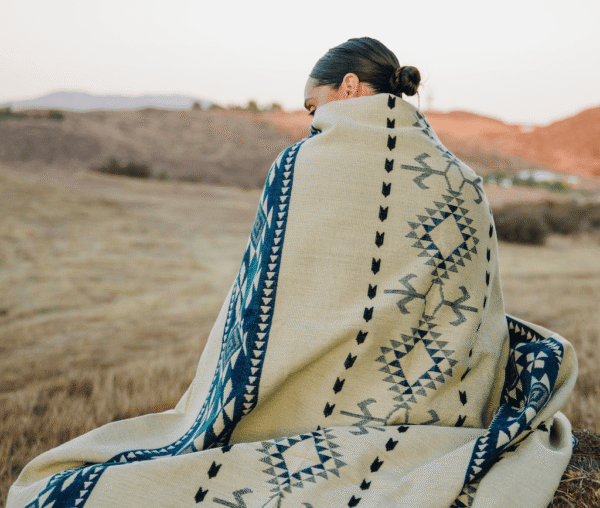 Turquoise Blue Cream Southwestern Woven Blanket Cozy Rustic Decorative Throw
