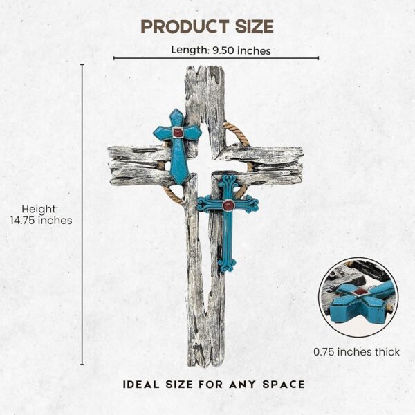 2 Rustic Faux Driftwood Wall Cross Turquoise Crucifix Southwestern Religious Decor