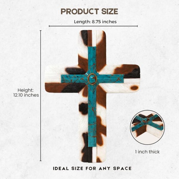 2 Southwestern Turquoise Cowhide Cross Rustic Faux Gemstone Religious Wall Decor