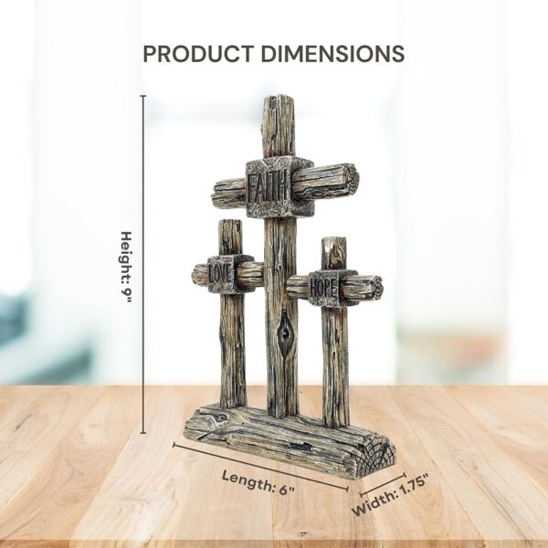 Triple Standing Cross Resin Faux Wood Faith Love Hope Inspirational Decor