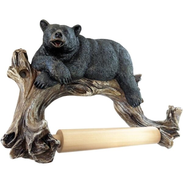Rustic Black Bear Toilet Paper Holder Wall Mounted Cabin Decor