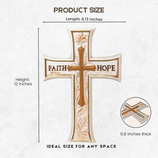 White Cross Faith Hope Script Resin Spiritual Religious Wall Decor