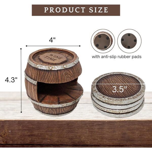 2 Rustic Western Barrel Resin Coaster Set with Holder Decor