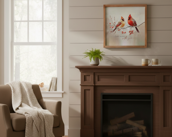 2a23318b-be63-43da-a5a5-c67021218669 "Love Begins With You" Framed Cardinal Couple Art with Wood Frame