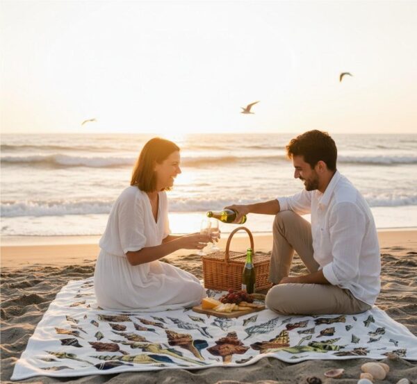 Multi Shells Antique Silk-Touch Throw Elegant Coastal Decorative Blanket