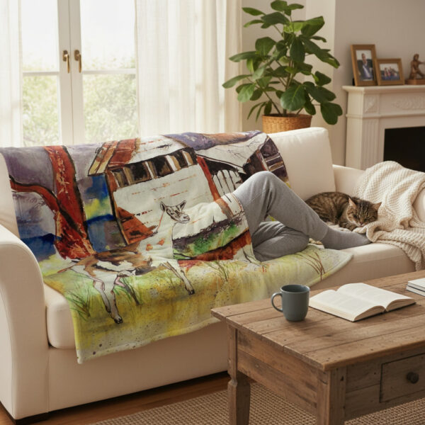 Goat and Barn Silk-Touch Throw Cozy Rustic Farmhouse Blanket