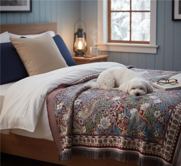 William Morris Strawberry Thief Red Silk-Touch Throw Cozy Decorative Blanket