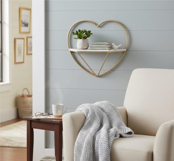 Rustic Heart Shaped Wall Shelf Decorative Floating Storage Display Organizer