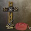 Firefighter Standing Cross Memorial Statue Spiritual Tabletop Shelf Decor