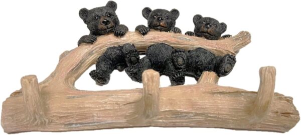 3 Cabin Lodge Wall Hook with Three Bear Cubs Tree Design